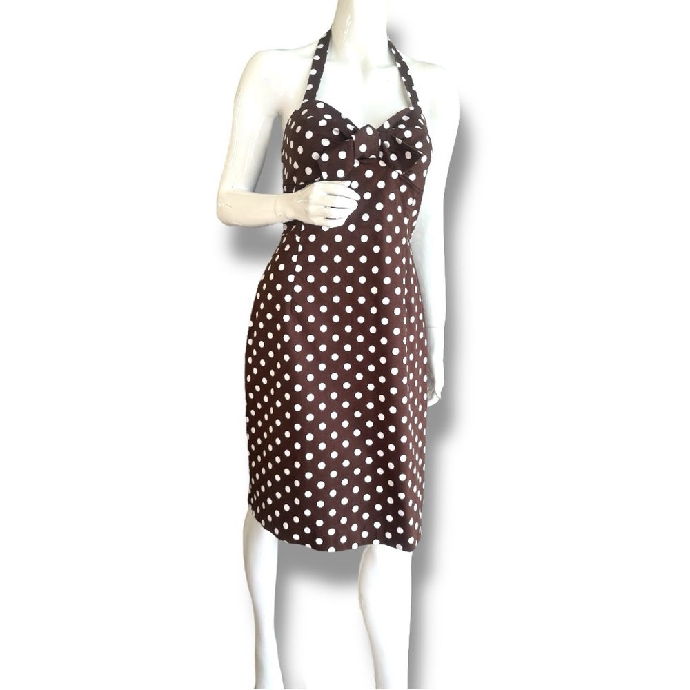 NEW Madison Leigh Brown White Polka Dot Halter Dress. Women’s Size 10